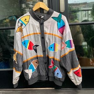Vintage Victor Camarena Funky Embroidered fish jacket size M